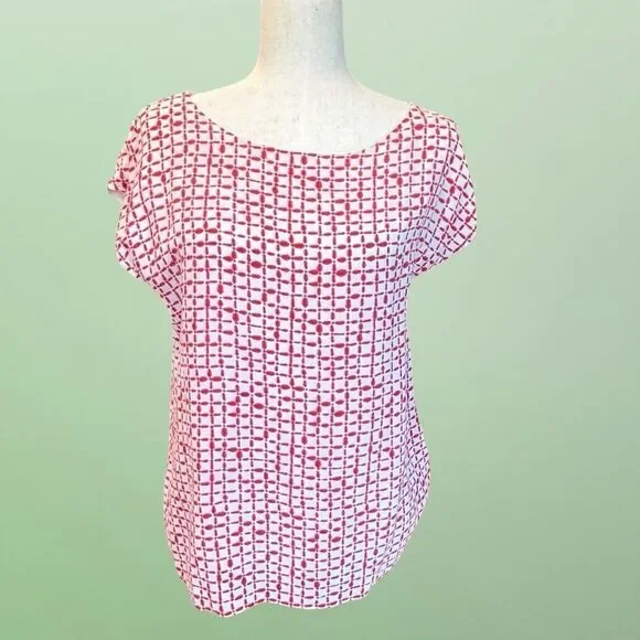 Vineyard Vines Women's Silk Red-White Short Sleeve Blouse Small - Picture 11 of 12